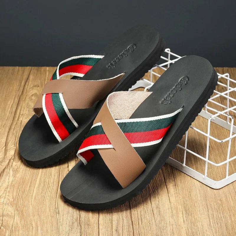 Footmaxldn Men's Summer Slippers – Flat Heel Microfibre Sandals