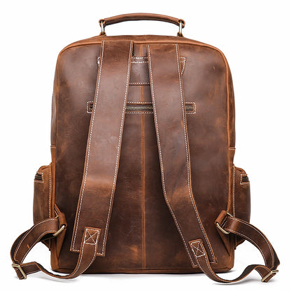 Vintage Men's Crazy Horse Leather Backpack Business Man High Quality Travel Backpack Real Leather Laptop Bag School satchel Bags - footmaxldn