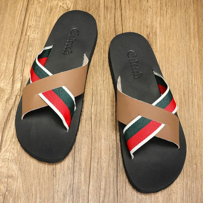Footmaxldn Men's Summer Slippers – Flat Heel Microfibre Sandals