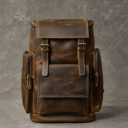 Vintage Crazy Horse Genuine Leather Backpack Men Leather Bagpack Climbing Rucksack male Large Hiking Backpack M814 - footmaxldn