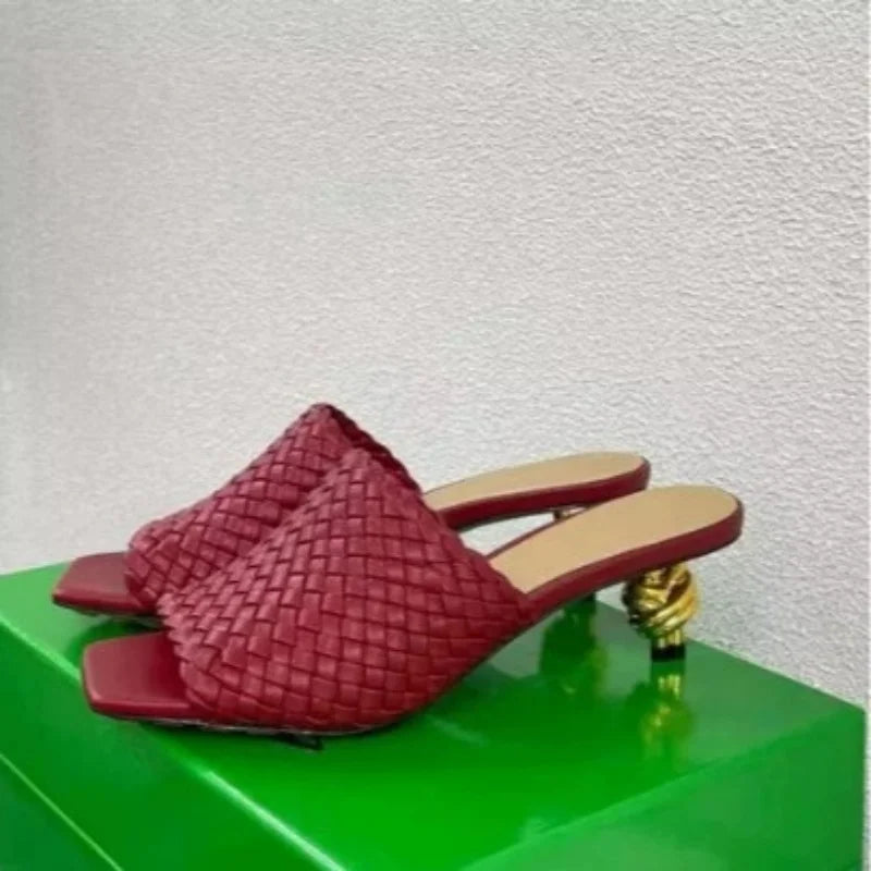 Footmax Women's Metal Electroplated Heel Luxury Sandals - Square Toe Peep Toe Breathable Pumps - footmaxldn