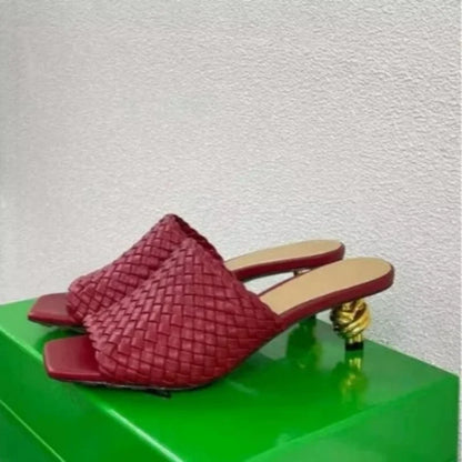 Footmax Women's Metal Electroplated Heel Luxury Sandals - Square Toe Peep Toe Breathable Pumps - footmaxldn