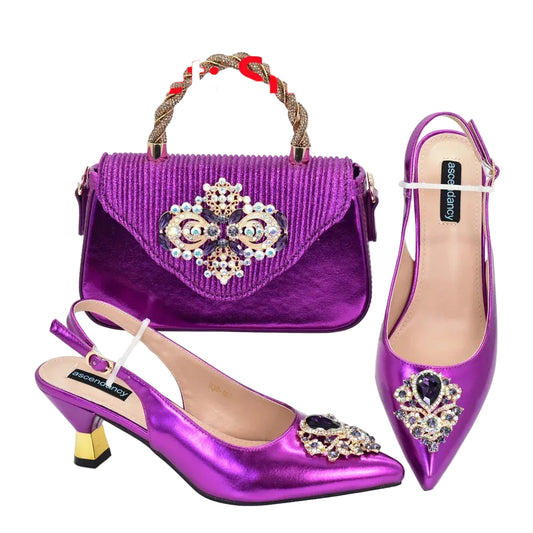 New Arrival Women Shoes and Bags To Match Set Nigeria Party Luxury Shoe and Bag Set for Party in Women Wedding Bride Pumps - footmaxldn