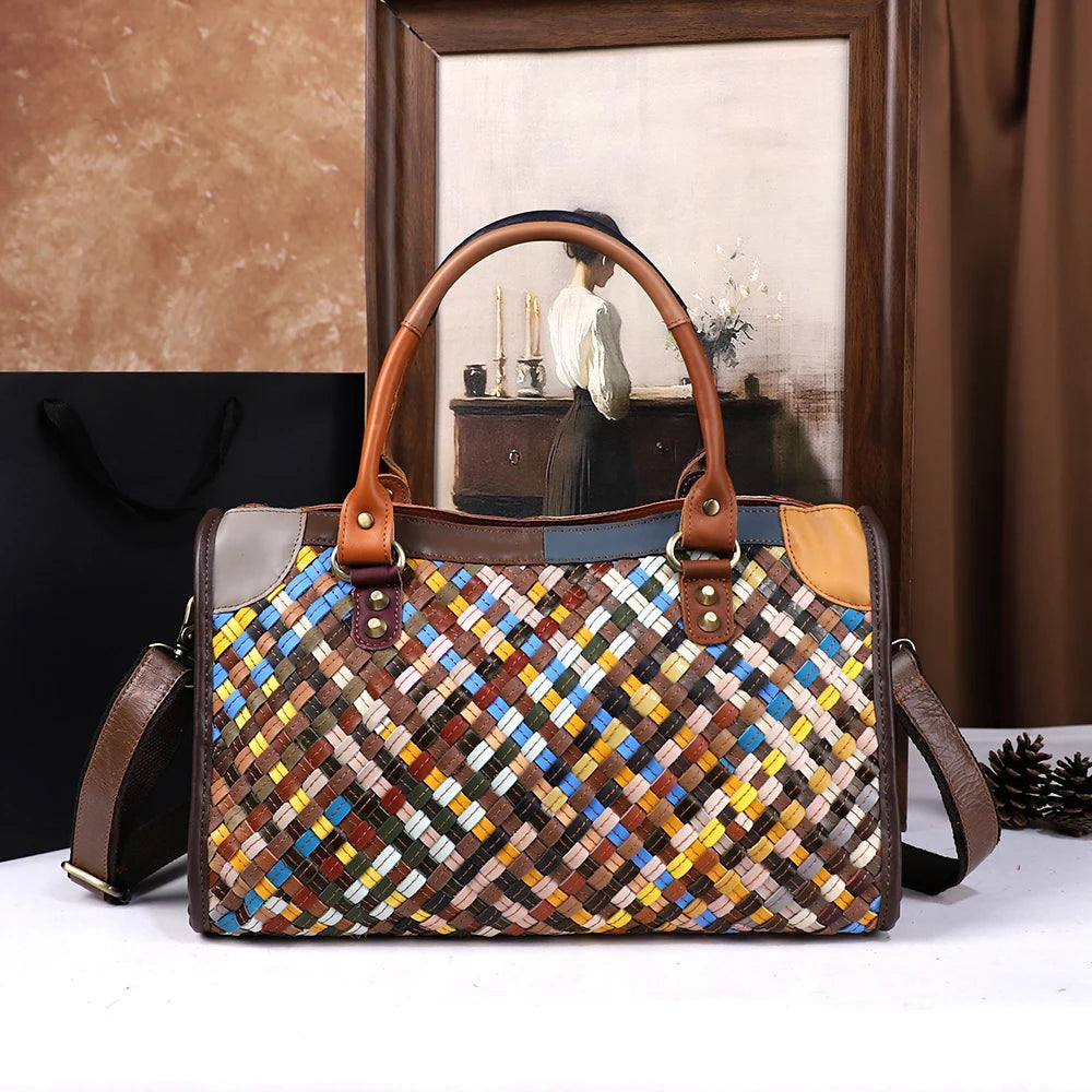 Hand-Woven Genuine Leather Handbag - Retro Crossbody Pillow Bag | footmaxldn - footmaxldn
