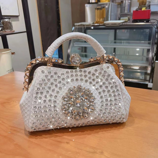 2024 New Luxury Fashion Diamonds Women's Handbags Leather Design Clip Rhinestone Bag Portable Tote Shoulder Messenger Bags - footmaxldn