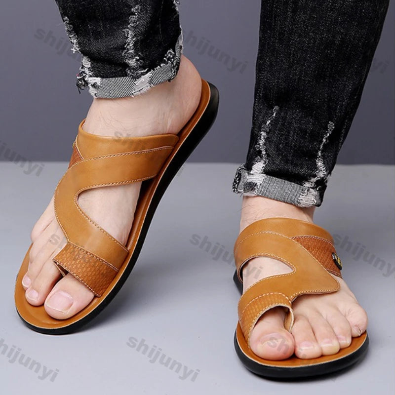Men Sandals 2025 Summer New Non Slip Breathable Lightweight Soft Sole Beach Shoes Comfortable Fashion Clip Toe Slip on Slippers - footmaxldn