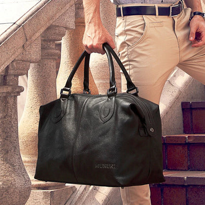 Fashion Genuine Leather Travel Bag Men's Luggage Bags Large Male Duffle Bag weekend Women Shoulder Bag Big Tote Handbag Black - footmaxldn