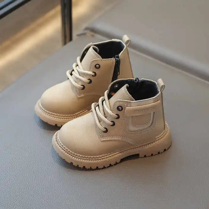 Children Leather Boots Boys Fashion Autumn Winter New Casual Comfortable Short Boots Warm Kids Anti-slip Tactical Military Boots - footmaxldn