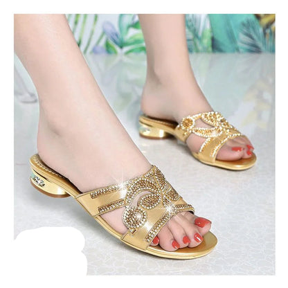Bohemian Rhinestone Sandals for Women Summer High Heels Gladiator Sandals Woman Slip On Beach Slippers Flip Flops - footmaxldn