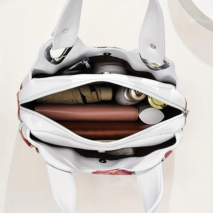 Color-contrasting new European and American fashionable and trendy large capacity stylish printed simple women's bag - footmaxldn