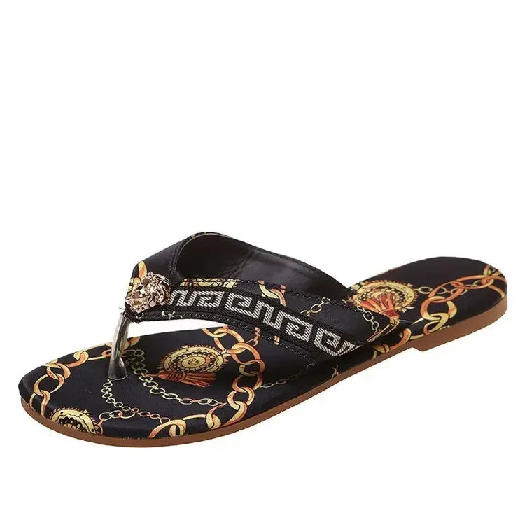 Footmax Women's Printed Flat Flip Flops - Stylish Summer Sandals & Outdoor Slippers - footmaxldn