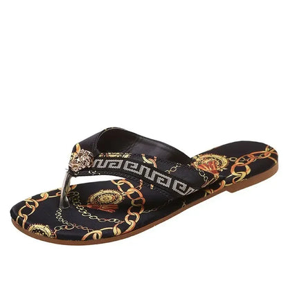 Footmax Women's Printed Flat Flip Flops - Stylish Summer Sandals & Outdoor Slippers - footmaxldn