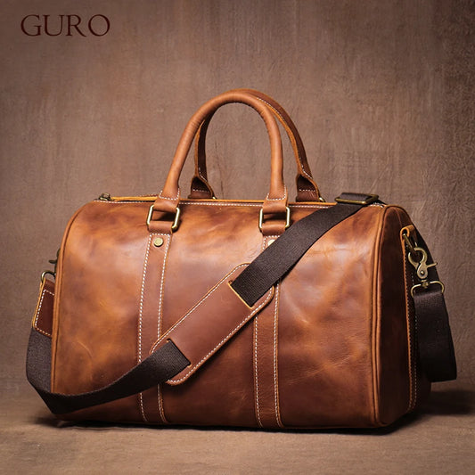Footmax GURO Genuine Leather Travel Bag - Premium Cowhide Weekend Duffle - footmaxldn