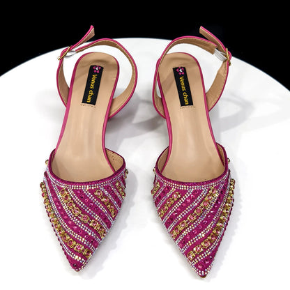 Footmax Fuchsia Rhinestone Heel Shoes & Bag Set - Italian Fashion 2025 - footmaxldn