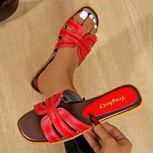 2025 Summer New Women's Slippers, Women's Simple Round Head Flat Sandals, Fashion and Versatile, Open toed Slippers for Women - footmaxldn