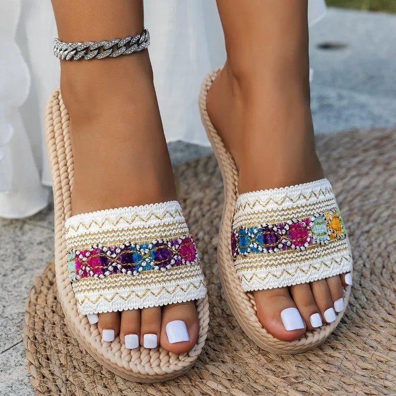Footmaxldn Women's Bohemian Platform Sandals – Tassel Slide Slippers