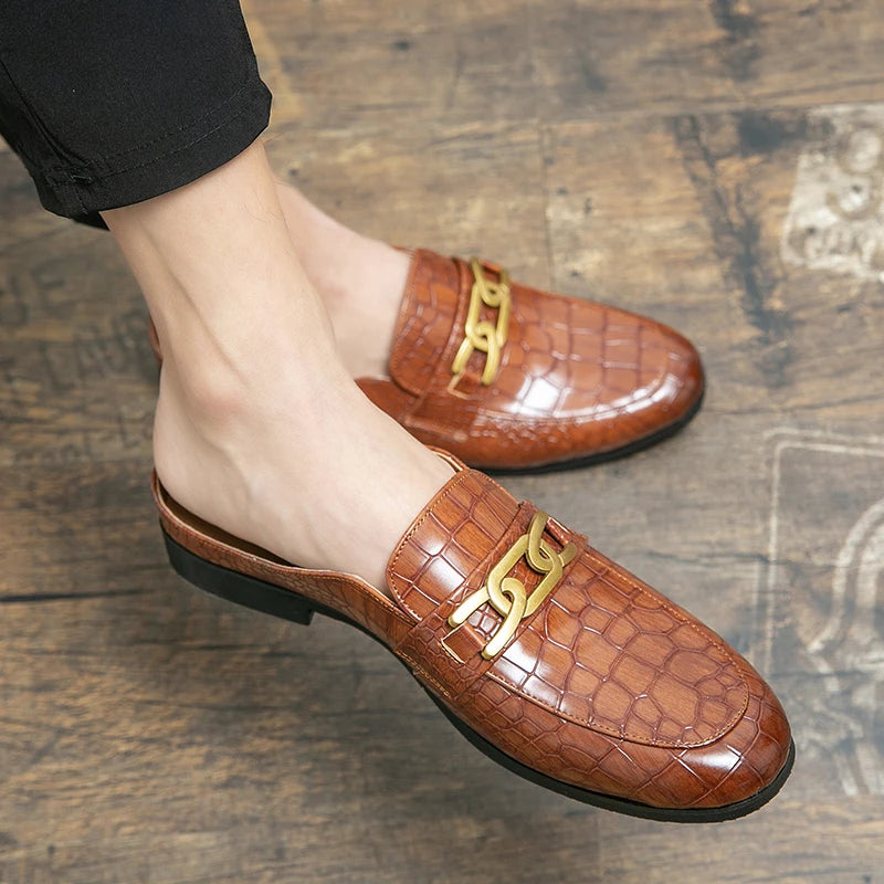 Men's Genuine Leather Half Shoes - Designer Mule Slippers|footmaxldn - footmaxldn