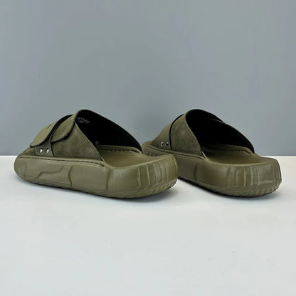 2024 Summer New Arrival Trend Lightweight Casual Genuine Leather Slippers Non-slip Outdoor Amy Green Cool Men Slippers - footmaxldn
