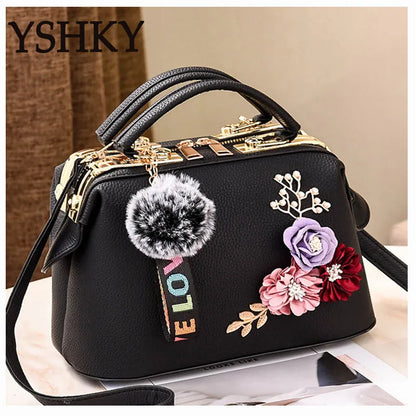 Footmax Luxury Crossbody Bag with Pom-Pom - Designer Women's Shoulder Handbag