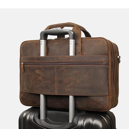 High Quality Genuine Leather Men Briefcase Business bag Crazy Horse Leather Large 17"inch Laptop Bag male Portfolio Office Case - footmaxldn