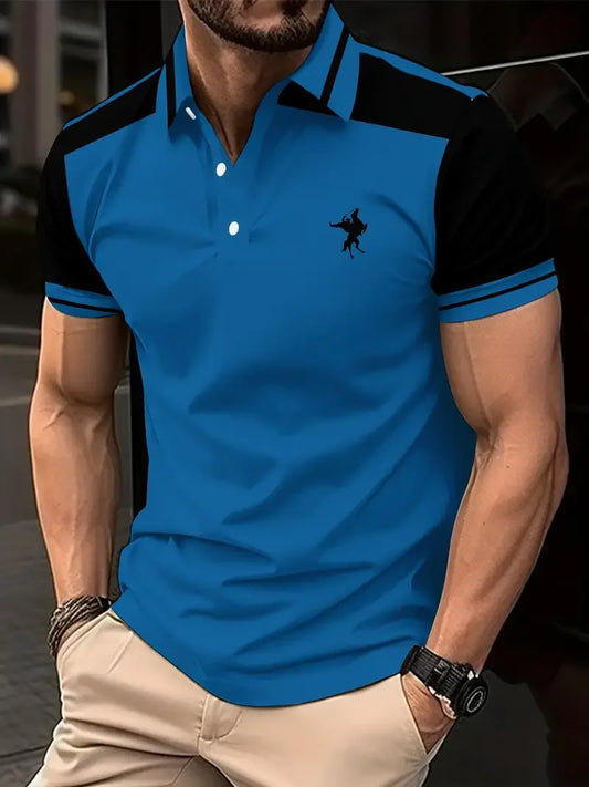 Footmax Men's Color Block Golf Shirt - Casual Short Sleeve Polo with Stretch - footmaxldn