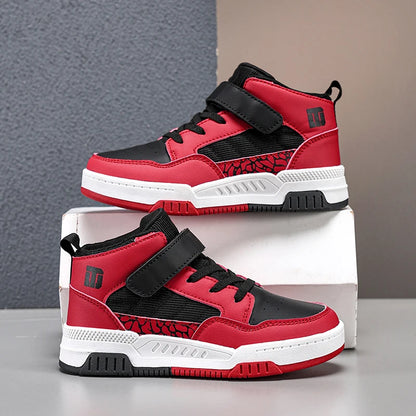 A pair of children's four-season leather high-top sports shoes, durable and fashionable sneakers, sizes 28-36，YZ-8888 - footmaxldn
