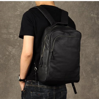 High Quality Fashion Genuine Leather Backpack Men Bagpack Student School Bag Backpack daily male Rucksack large Knapsack Black - footmaxldn