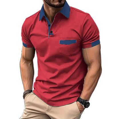 Footmax Men's Solid Color Polo Shirt - Breathable Short Sleeve with Pockets - footmaxldn