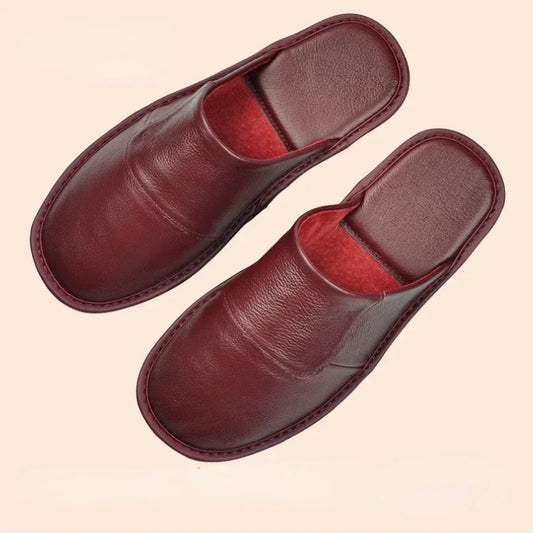 Unisex Leather Home Slippers - Indoor Slides for Autumn Winter | Footmax - footmaxldn