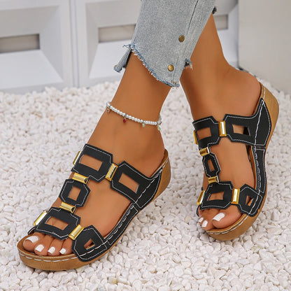 Footmaxldn Women's Wedge Sandals – Open Toe Slip-On Summer Shoes