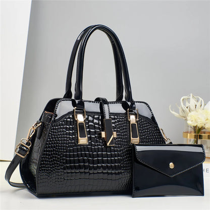 Luxury Brand Crocodile Handbag Women Tote Bag Bright Leather Women Purse Shoulder Bag Female Top-handle Bags Commuting Shopping - footmaxldn