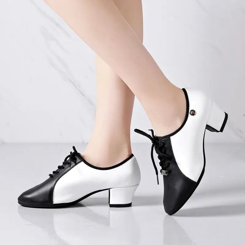 Footmax Genuine Leather Dance Shoes - Women's Soft Modern Latin Ballroom Sneakers - footmaxldn