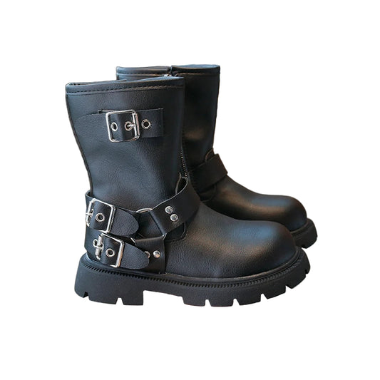 2025 Autumn Winter New Children Leather Shoes for Girls Fashion British Style Soft Bottom Anti-slippery Versatile Short Boots - footmaxldn