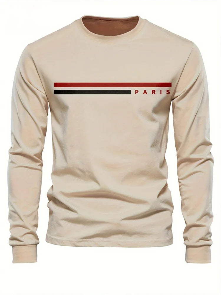 Men's Printed Long Sleeve T-Shirt – Relaxed Fit Crew Neck Top