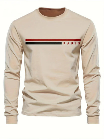 Men's Printed Long Sleeve T-Shirt – Relaxed Fit Crew Neck Top