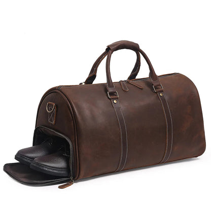 Footmax Men's Crazy Horse Leather Duffle Bag - Large Travel Luggage 15" Laptop - footmaxldn