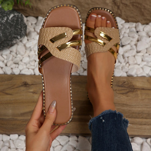 Footmaxldn Women's Embellished Flat Slippers | Braided Bling Sandals