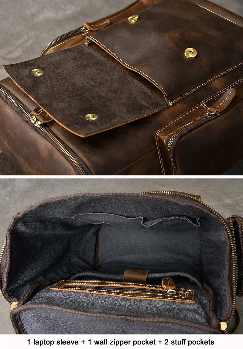 Vintage Crazy Horse Genuine Leather Backpack Men Leather Bagpack Climbing Rucksack male Large Hiking Backpack M814 - footmaxldn