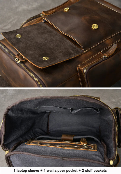 Vintage Crazy Horse Genuine Leather Backpack Men Leather Bagpack Climbing Rucksack male Large Hiking Backpack M814 - footmaxldn