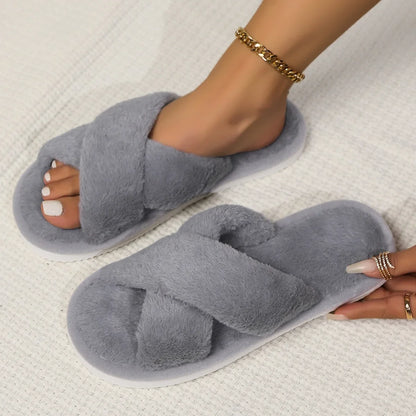 Womens Slippers Fashion Fluffy Fur - FOOTMAX