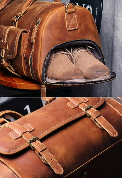 Footmax MUNUKI Vintage Leather Travel Bag - Large Genuine Crazy Horse Duffle - footmaxldn