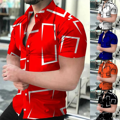 Footmax Men's Geometric 3D Print Hawaiian Shirt - Short Sleeve Beach Shirt