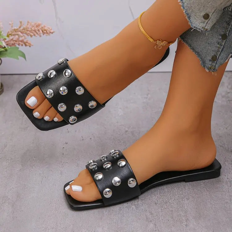 Footmaxldn Women's Slip-On Beach Sandals | Lightweight Non-Slip Flat Slippers