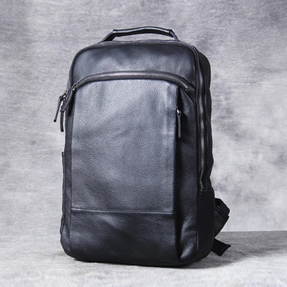 High Quality Fashion Genuine Leather Backpack Men Bagpack Student School Bag Backpack daily male Rucksack large Knapsack Black - footmaxldn