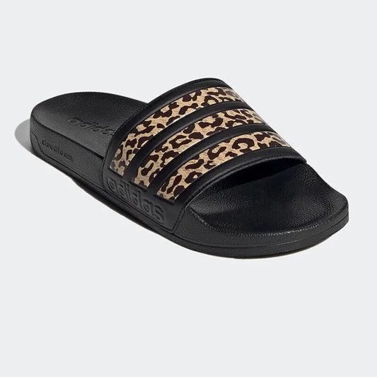 Adidas Trendy Slides. Black - gold Leopard Print Design, Suitable for Summer Outdoor Wear, the First Choice for Casual and Versa - footmaxldn