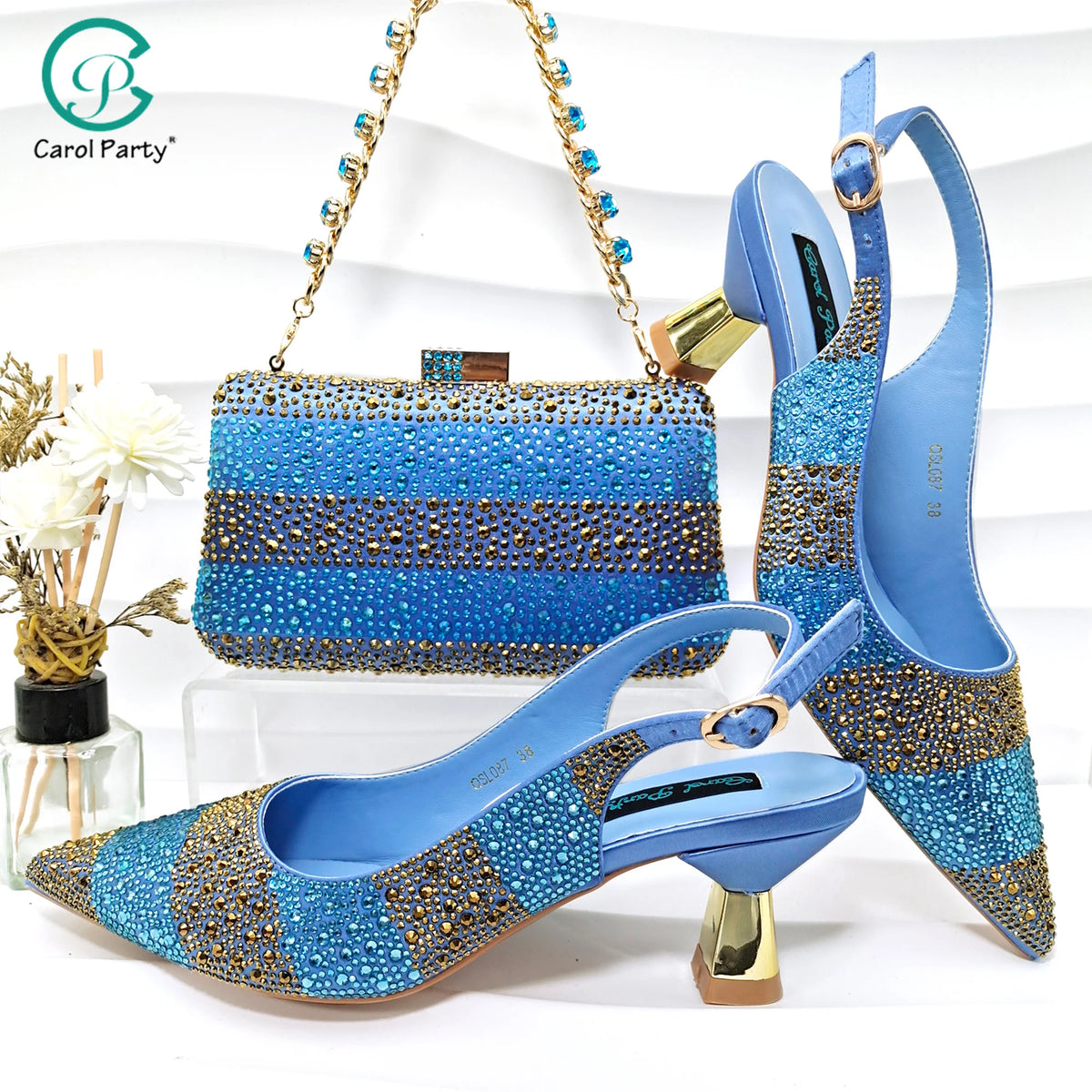 Footmaxldn Crystal Slingback Heels & Matching Clutch
