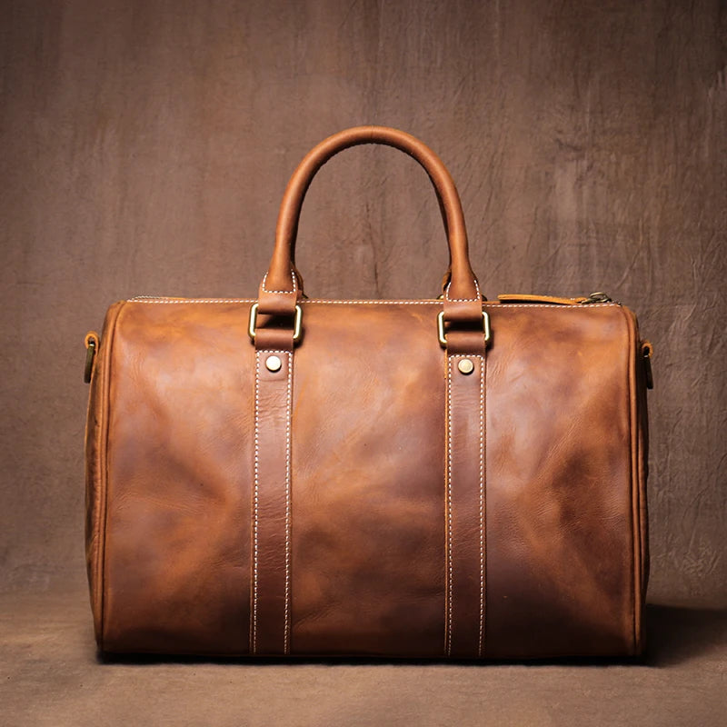 Footmax GURO Genuine Leather Travel Bag - Premium Cowhide Weekend Duffle - footmaxldn