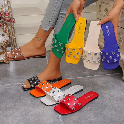 Footmaxldn Women's Slip-On Beach Sandals | Lightweight Non-Slip Flat Slippers