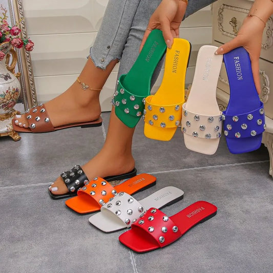 Footmaxldn Women's Slip-On Beach Sandals | Lightweight Non-Slip Flat Slippers