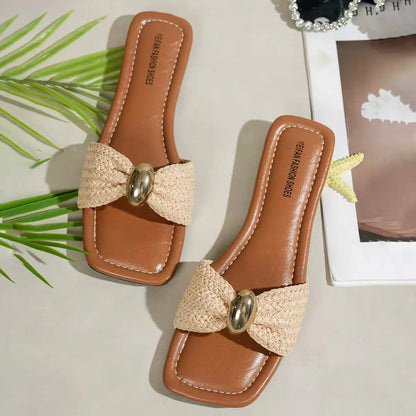 Footmaxldn Bow Flat Sandals – Women's Lightweight Summer Slides